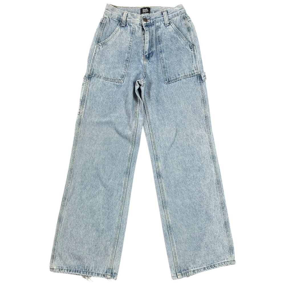 Simple Society Carpenter Jeans Light Wash Straight Leg Utility Denim - 1 / 25